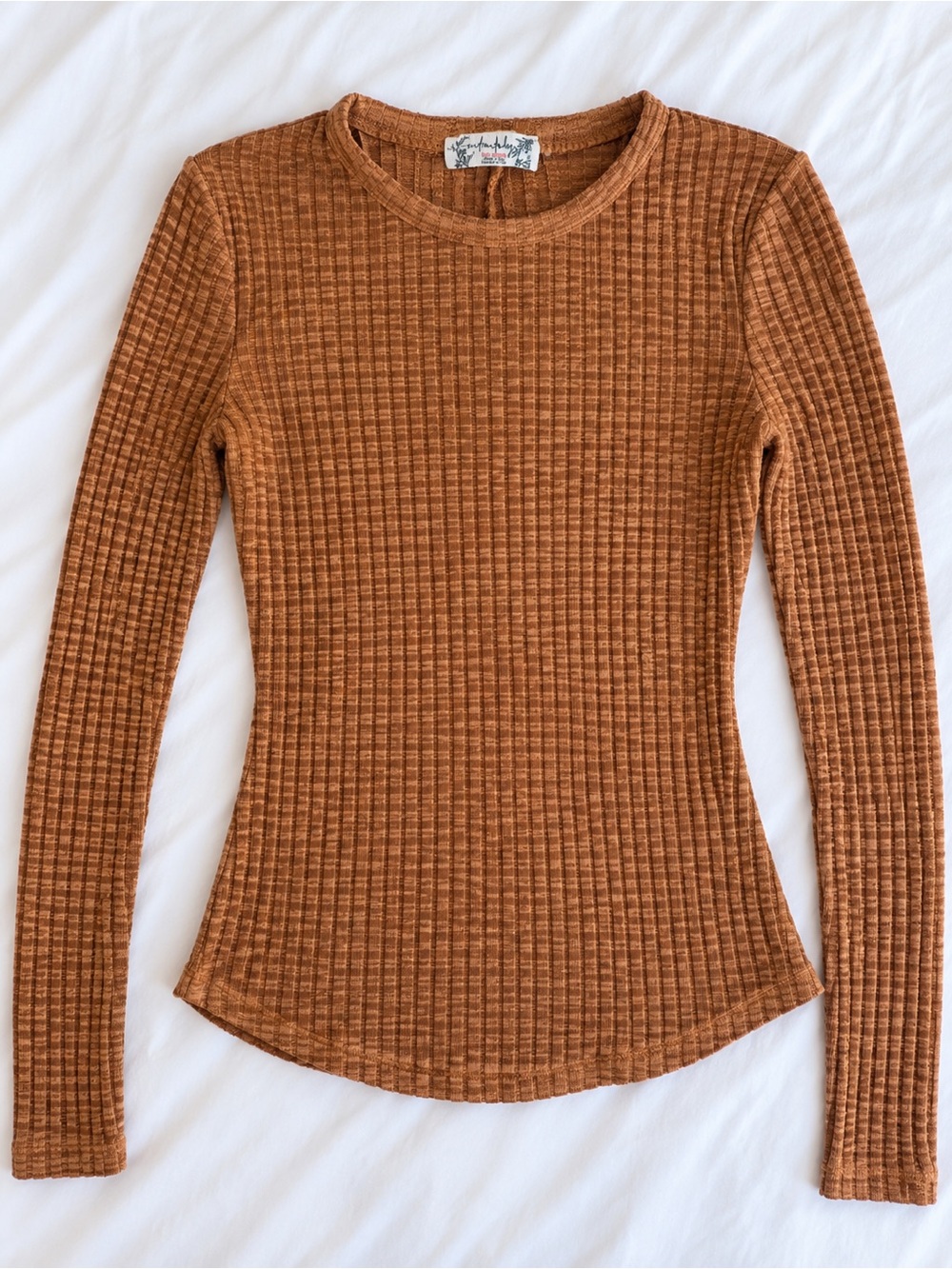 Intimately Free People XS Cinnamon Brown Textured Waffle Knit Long Sleeve Top